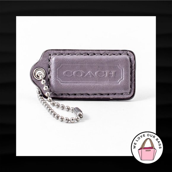 2" Medium COACH GREY GRAY LEATHER KEY FOB BAG CHARM KEYCHAIN HANGTAG TAG